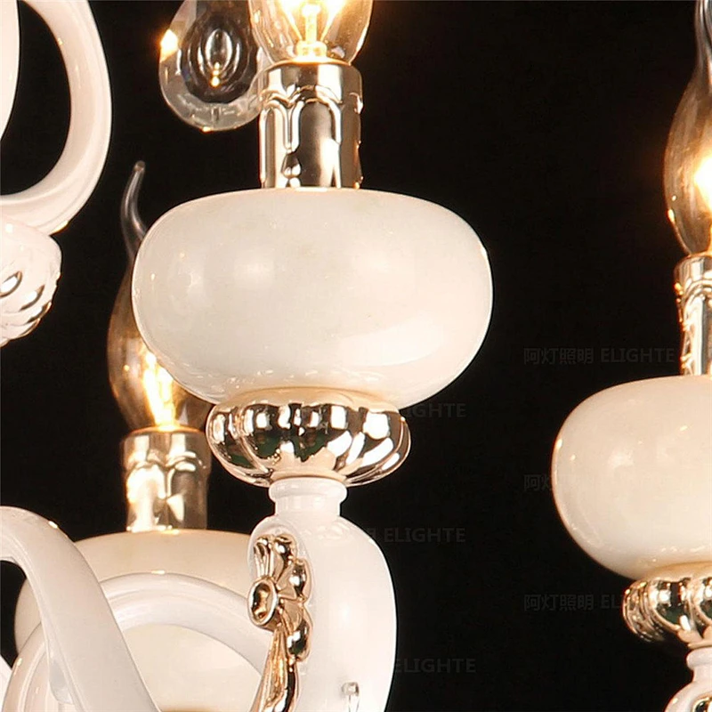 Luxurious White Marble Candle Crystal Chandelier Pendant Lamp for Villa
