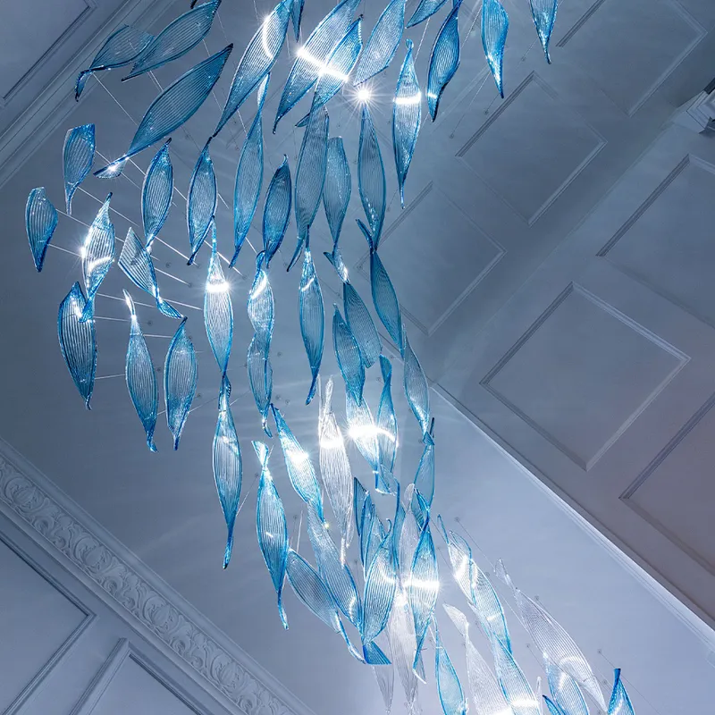 Hotel lobby large glass  chandeliers and pendant lights custom modeling luxury lighting for hotel