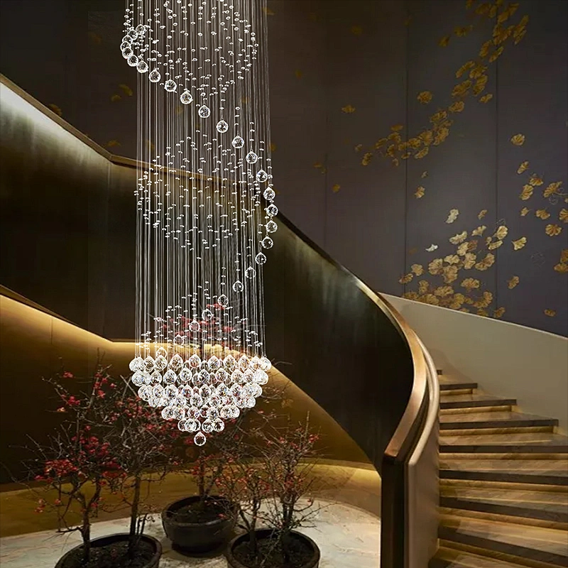 Modern Spiral Beaded String Hanging Luxury  K9 Crystal Chandelier Pendant Lighting