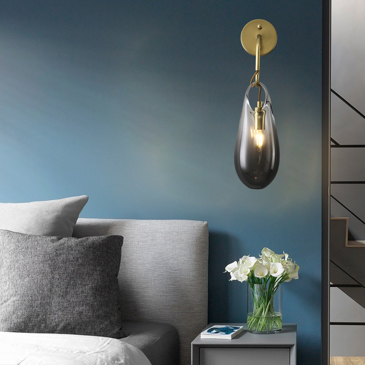 Modern Glass Wall Light Plating E14 Lighting Bedroom Wall Lamp Golden E14 LED BULB Iron +glass Shade White Box Hotel Guestroom