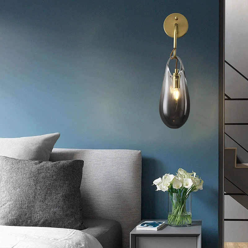Modern Glass Wall Light Plating E14 Lighting Bedroom Wall Lamp Golden E14 LED BULB Iron +glass Shade White Box Hotel Guestroom