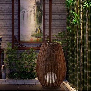 Modern unique hotel Living room bedroom rattan standing table floor lamp