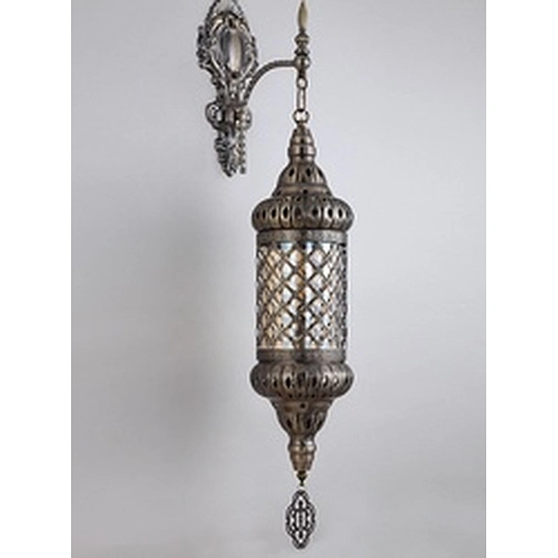 Single Head Glass Lampshade Restaurant Wall Light, Handmade Iron Hotel Atmosphere Hollow Wall Light E27 15W