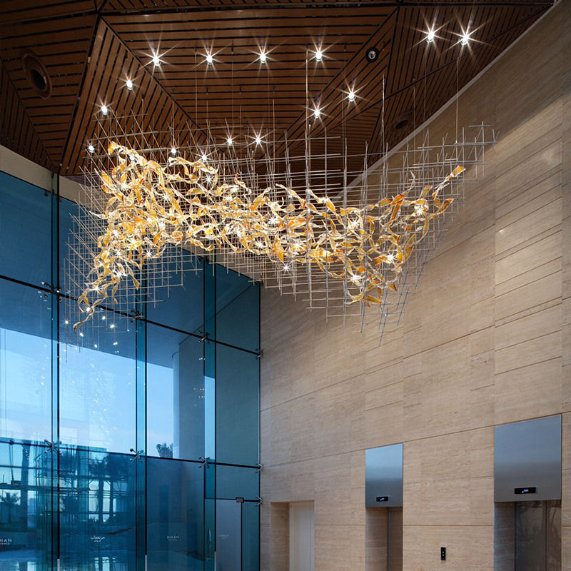 Customizable Modern design decoration project big hotel lobby art stained glass Chandelier