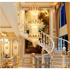 Luxury hotel lobby custom designed iron crystal chandelier European style villa large chandelier staircase long chandelier