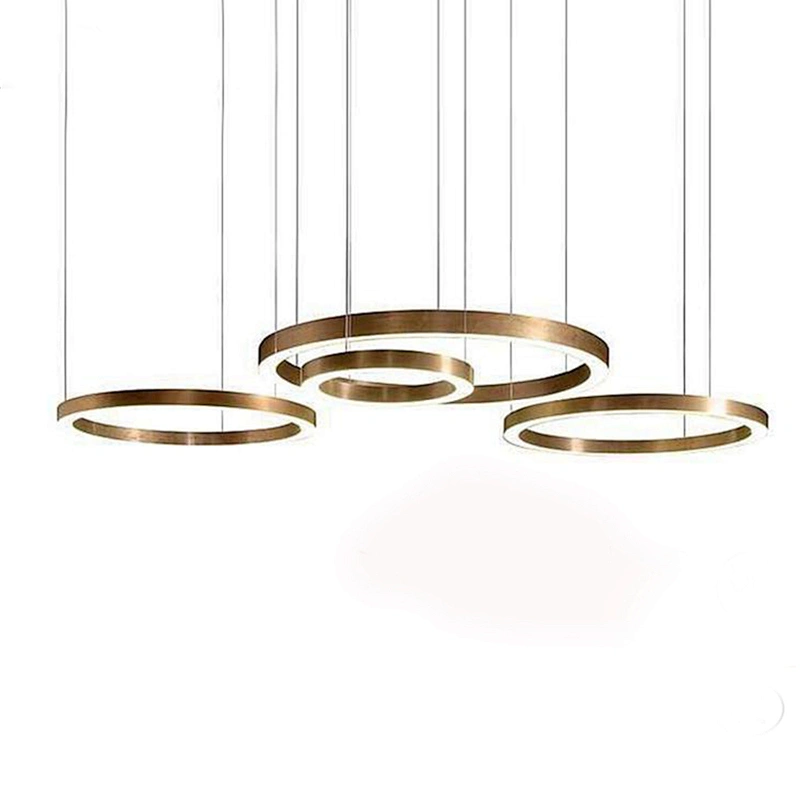 Circle Round Plating Gold Pendant Light Dining Room Metal Modern Chandelier European Iron Brass 80 Project Installation 110-240V