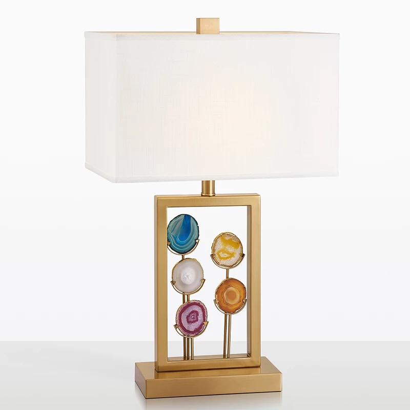 Decorative agate black fabric bedside table lamps