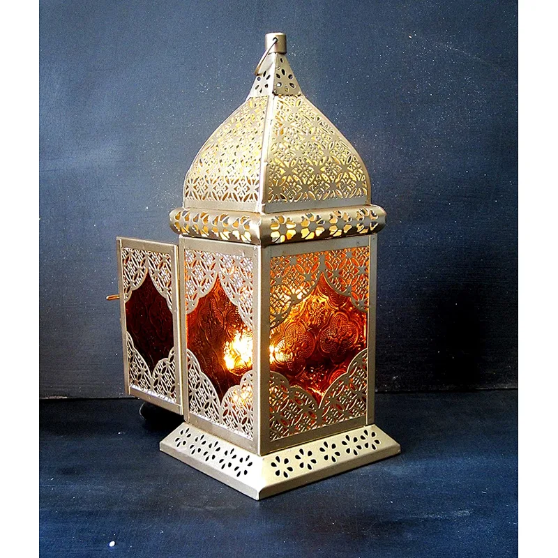 Simple restaurant atmosphere Islamic style iron table lamp custom hotel glass Moroccan table lamp