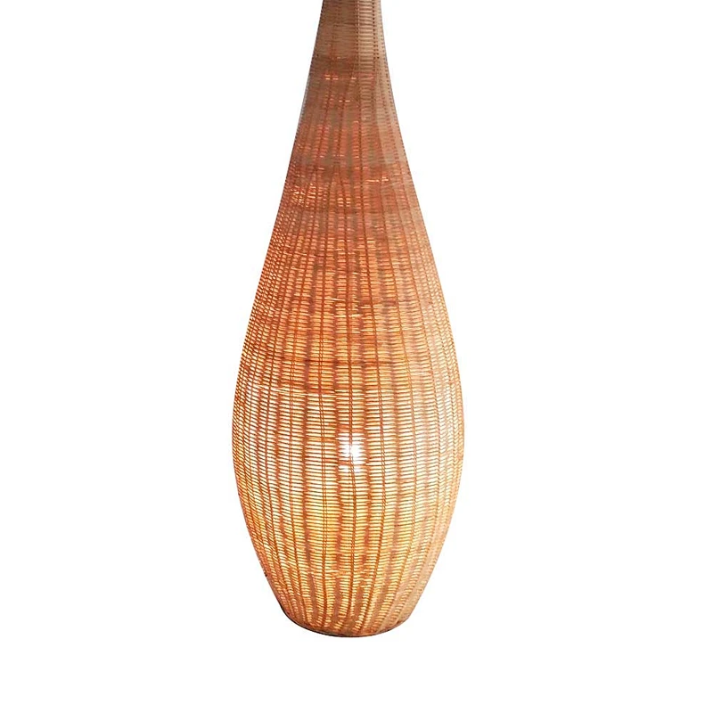 Bowling shape hotel decorative natural rattan standing floor lamp