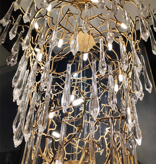 Modern custom designed hotel lobby branch glass chandeliers luxury villa staircase chandeliers
