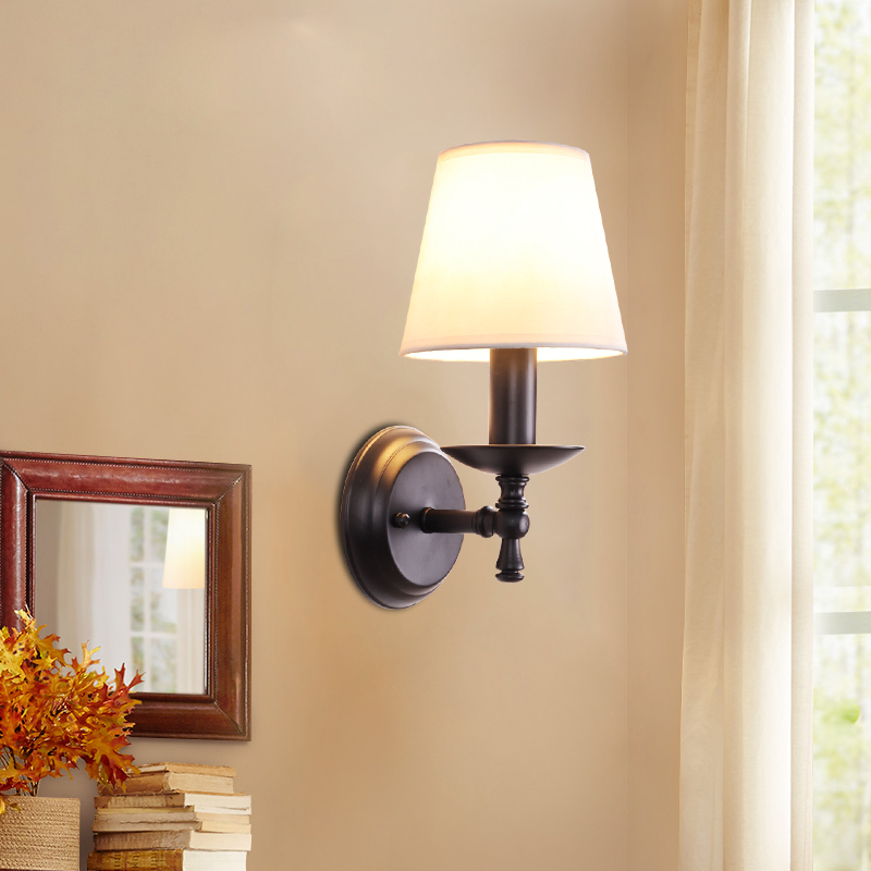 Country style single fabric shade wall lamp Living Room bedroom wall lamps
