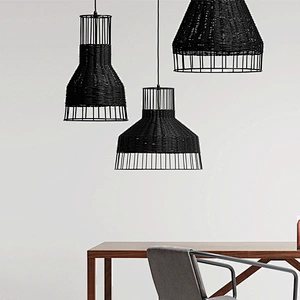 Modern nordic loft dining wicker rattan woven cage ceiling chandelier