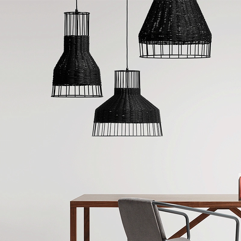 Modern nordic loft dining wicker rattan woven cage ceiling chandelier