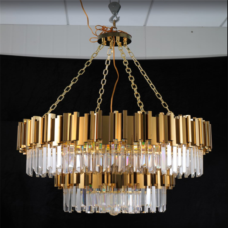 Luxury Golden Metal Clear Crystal Chandeliers Modern Customizable Hotel Large Hanging Crystal Stainless Steel  Chandelier