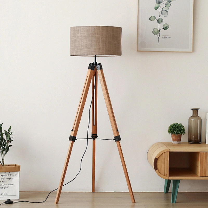 Contemporary hotel living room adjustable wooden tripod standing floor lamp