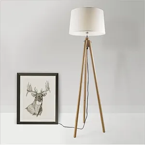 Modern Simple White shade Tripod Standing Wood Floor Lamp for Living Room