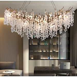 Creative Living Room Snow Chandelier Room Bedroom Light Modern Copper Branch Dining Room Ceiling Glass Chandelier