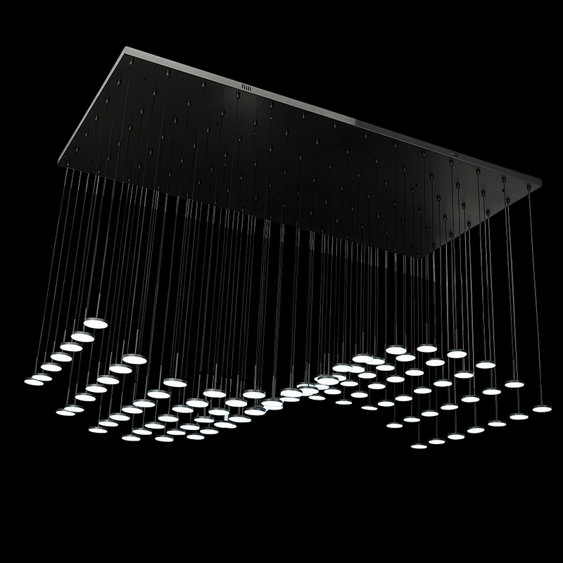 Modern pendant lighting chandeliers large hotel dining room black long led ceiling chandelier