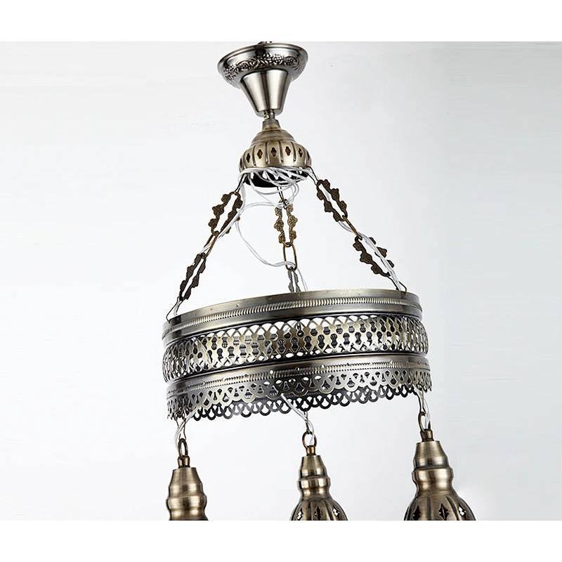 E27*3 15W Featured Hollow out Cafe Restaurant Hotel tassel chandelier Bronzed-Moroccan style handmade iron chandelier