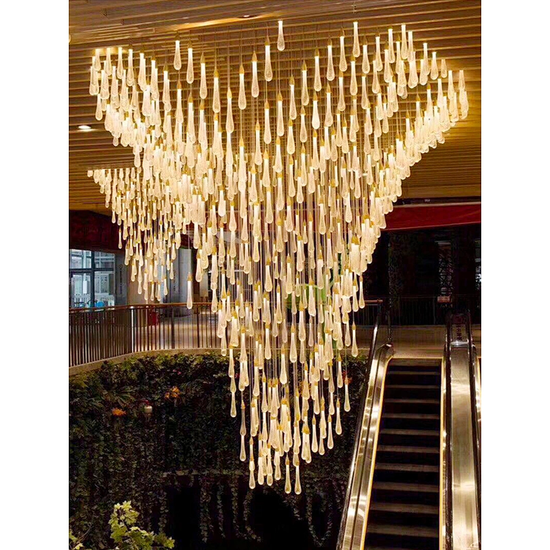Creative Hotel shopping mall raindrop crystal chandelier engineering design custom combination meteor shower lamp