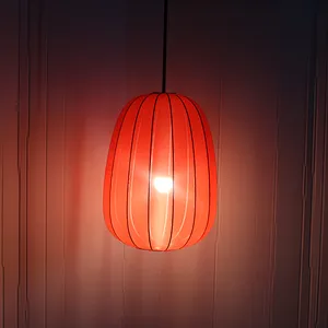 Chinese Traditional Style Red Paper Lantern Shape Shade Pendant Lamp Unique Lighting