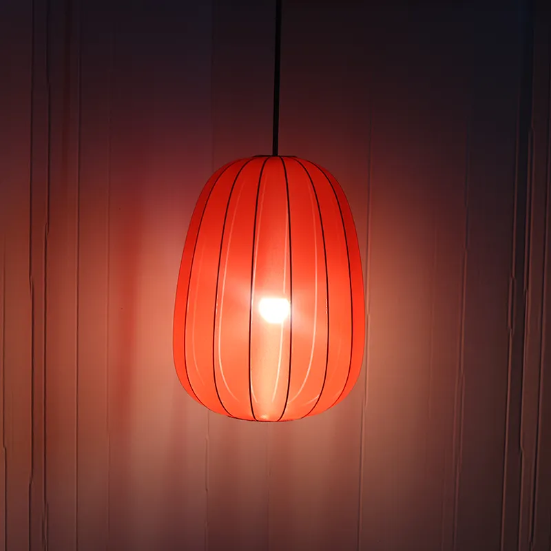 Chinese Traditional Style Red Paper Lantern Shape Shade Pendant Lamp Unique Lighting