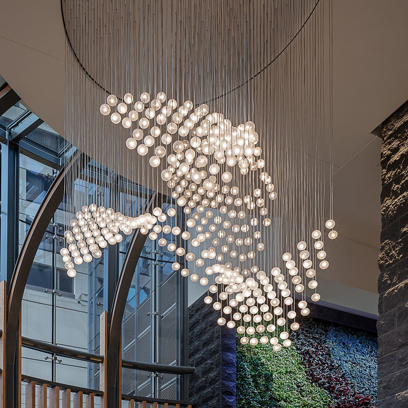 Modern luxury dining hotel lobby large wedding ceiling lights chandeliers