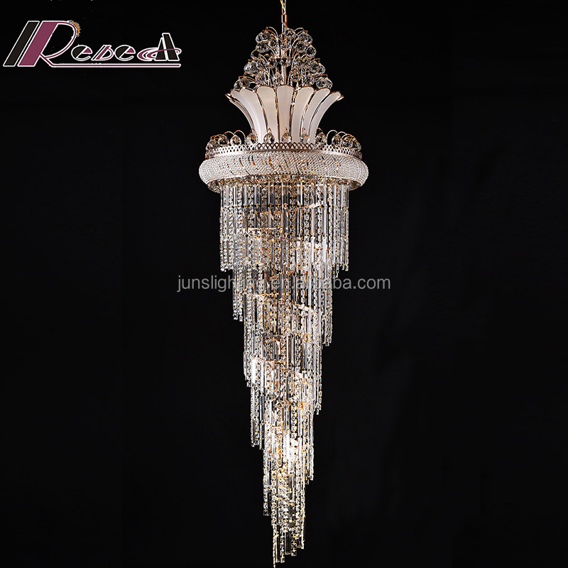 Modern hotel unique K9 crystal chandelier staircase pendant lamp