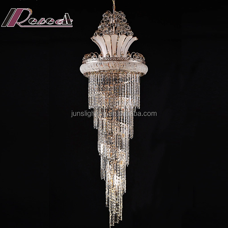 Modern hotel unique K9 crystal chandelier staircase pendant lamp