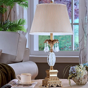 Modern Hotel Bedside Gold Luxury Crystal Table Lamp Fabric Desk Lamps