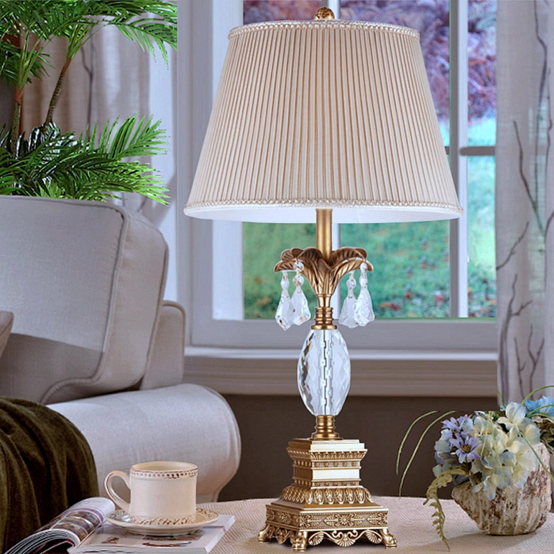 Modern Hotel Bedside Gold Luxury Crystal Table Lamp Fabric Desk Lamps