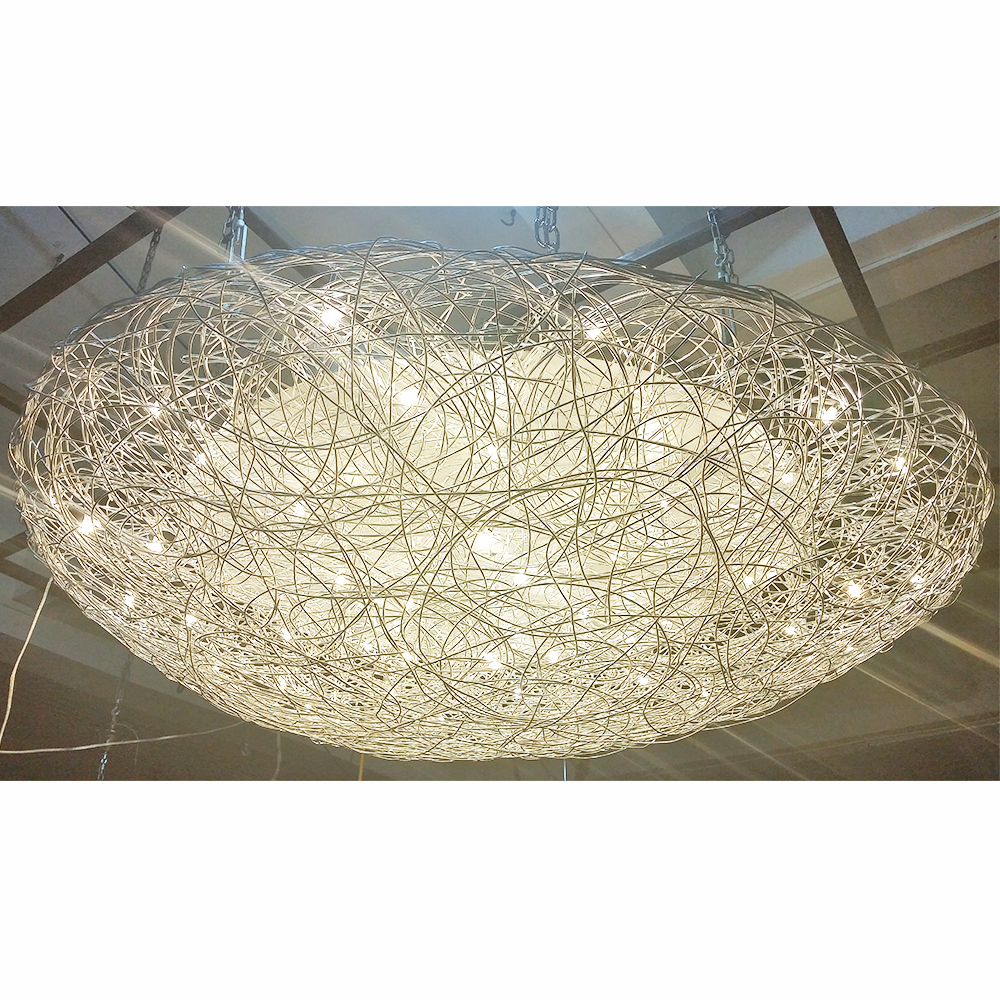 Modern pendant light dining room hotel large luxury handcrafted aluminum mesh wire ceiling lamp