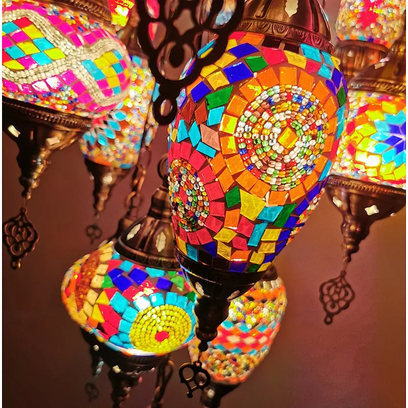 Custom Hotel Iron Lighting Hotel Villa Decorated Moroccan Paid Glass Chandeliers&pendant lights