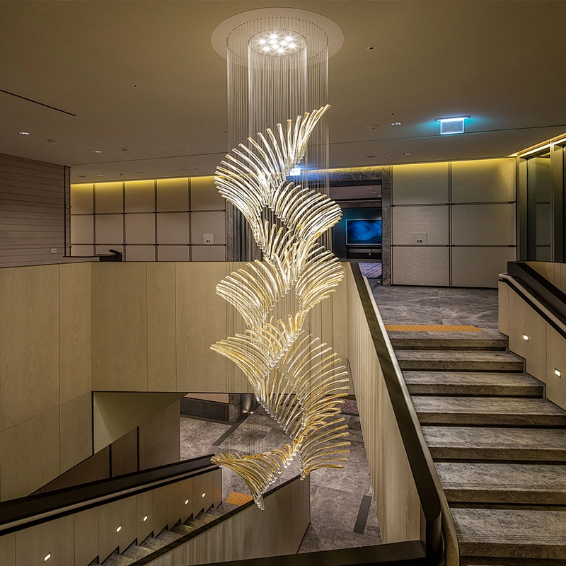 Customizable Large Hotel Stairs Hall Decorative Glass Tube Chandelier