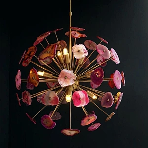Modern Design Stainless Steel Natural Jades Luxury Sputnik Agate Chandelier Pendant Lamps