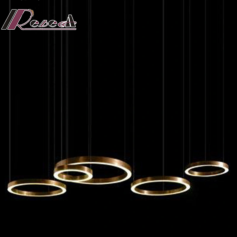 Circle Round Plating Gold Pendant Light Dining Room Metal Modern Chandelier European Iron Brass 80 Project Installation 110-240V