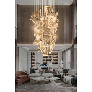 Nordic new dining room ceiling acrylic chandelier  luxury villa light stairs hotel chandelier engineering