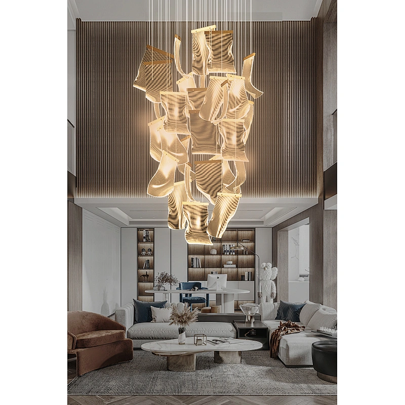 Nordic new dining room ceiling acrylic chandelier  luxury villa light stairs hotel chandelier engineering