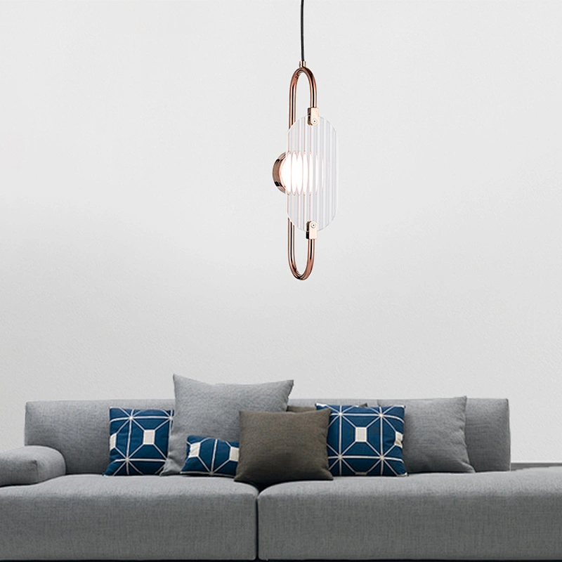 Custonzed clear ribbed glass pendant lamp hanging light matching table light modern simple rose gold chandelier