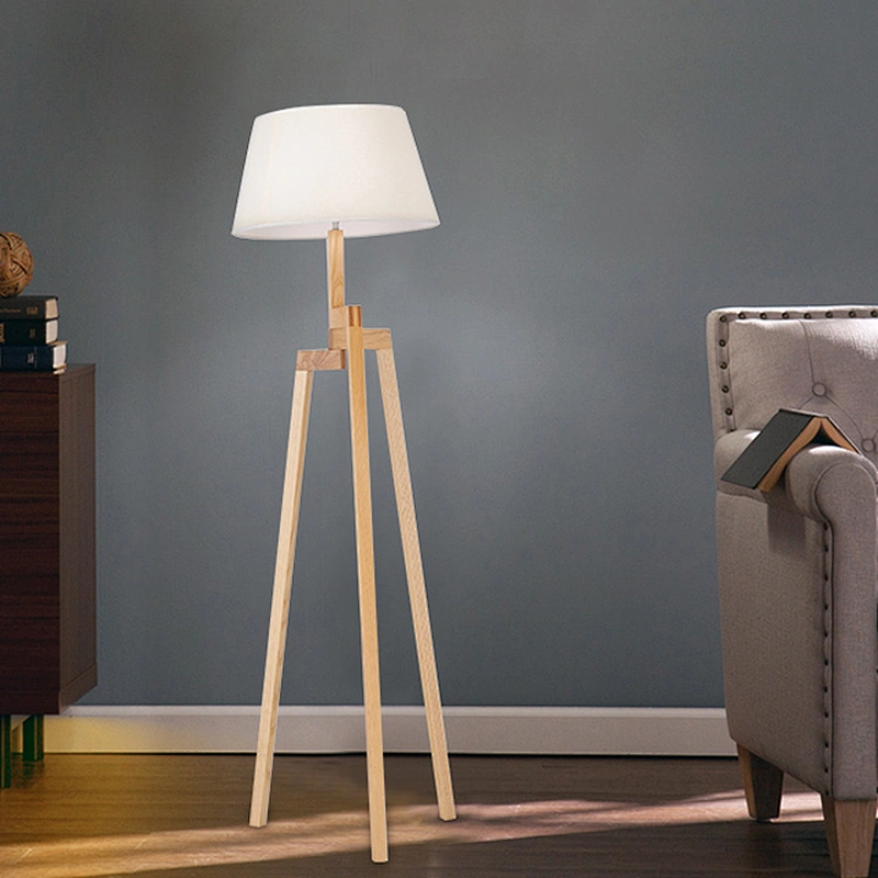 High quality hotel wood tripod standing floor lamp for living room