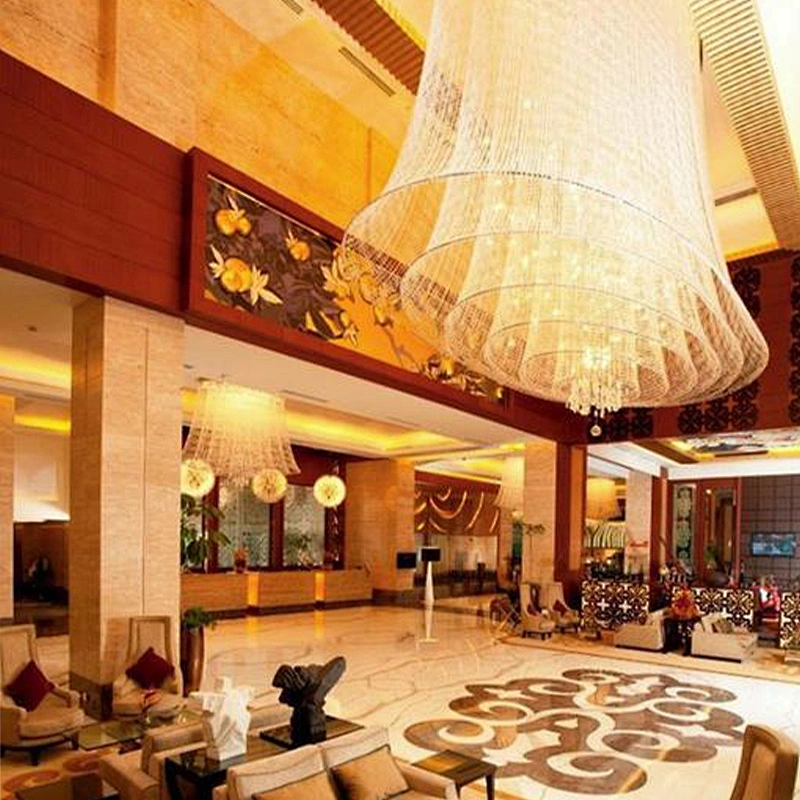 Large hotel lobby restaurants long chain chandeliers wedding crystal chandelier