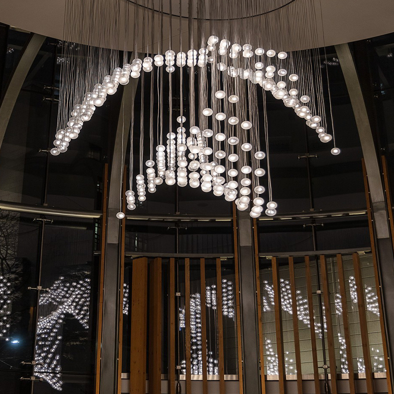 Modern luxury dining hotel lobby large wedding ceiling lights chandeliers