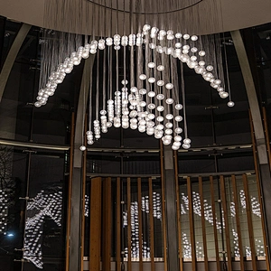 Modern luxury dining hotel lobby large wedding ceiling lights chandeliers