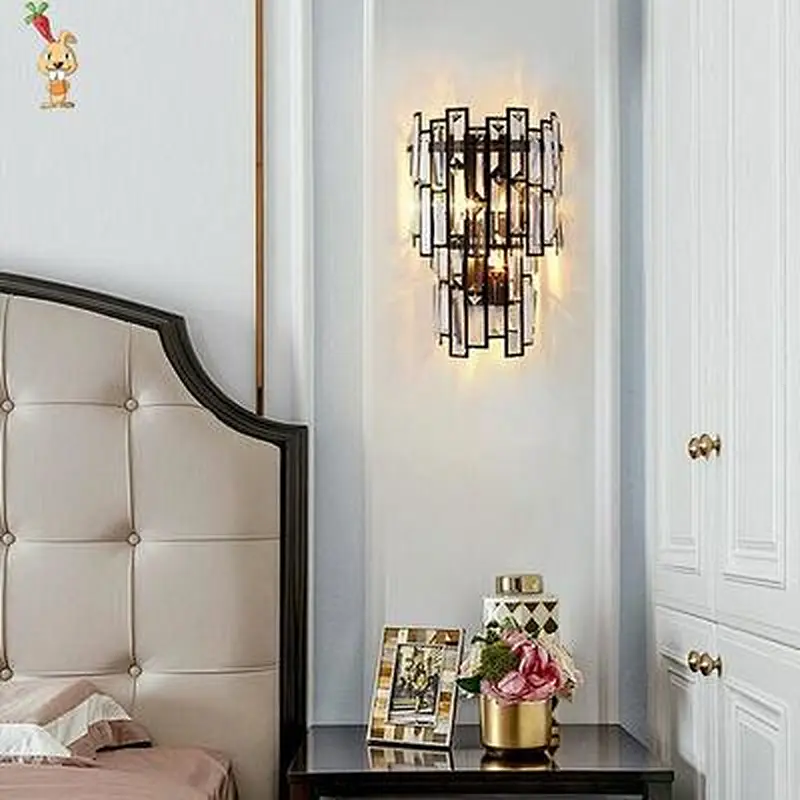 Postmodern Europe Garden Corridor Glass Crystal Luxury Bedside Wall Lamp
