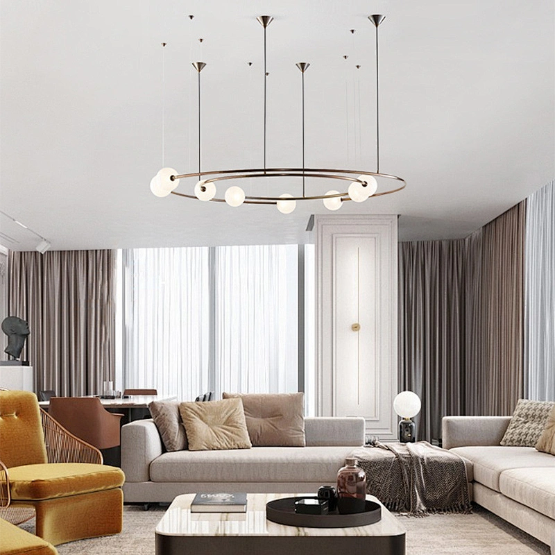 Modern Creative Ring Planet Design Light Luxury Led Glass Pendant Lamp