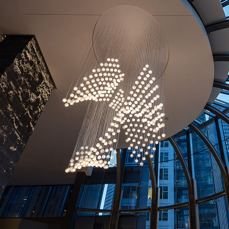 Modern luxury dining hotel lobby large wedding ceiling lights chandeliers