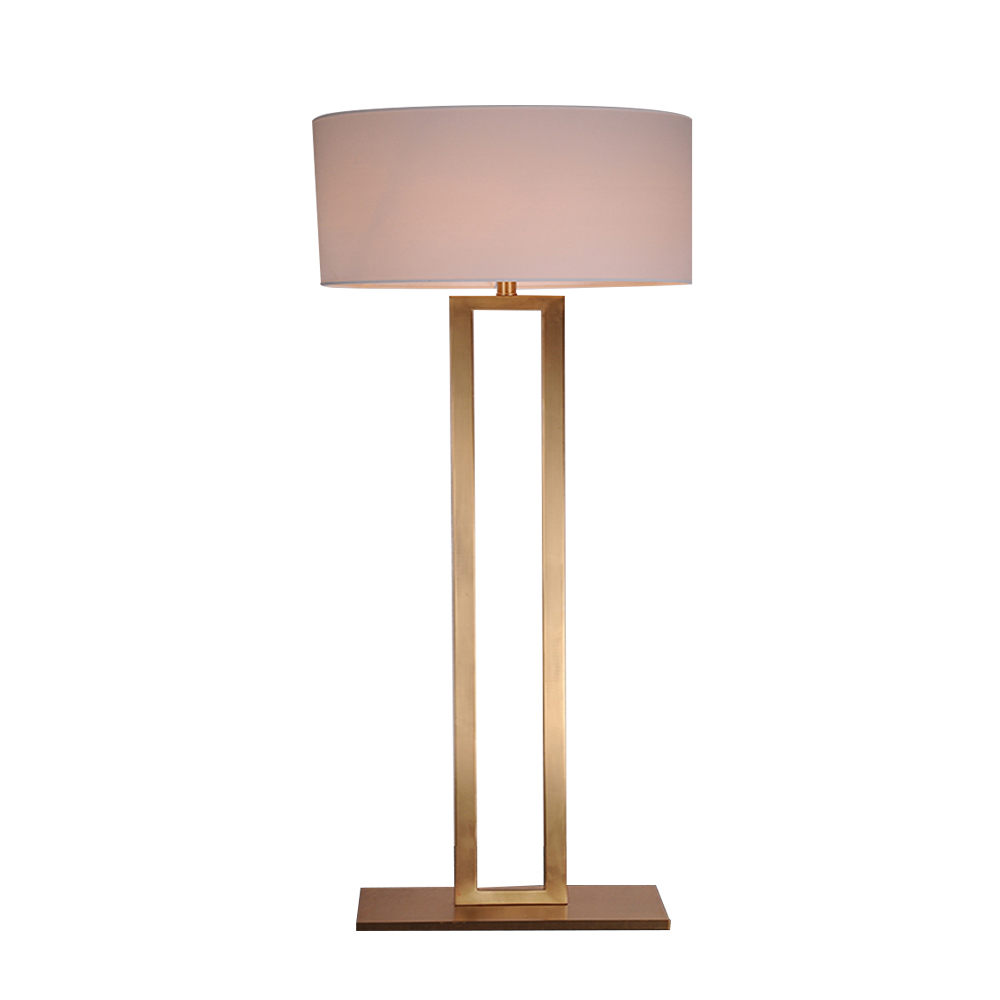Simple polished brass hotel standing floor lamp with fabric shade