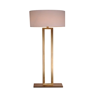 Simple polished brass hotel standing floor lamp with fabric shade