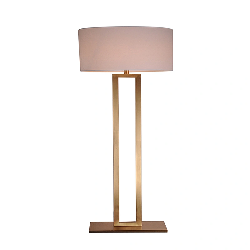 Simple polished brass hotel standing floor lamp with fabric shade