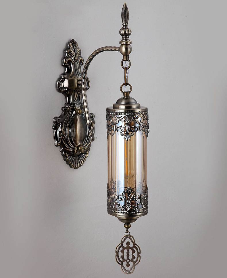 15W E27 single-headed ice-cracked glass lampshade, iron wall lamp, double-headed handmade hotel ambience wall lamp